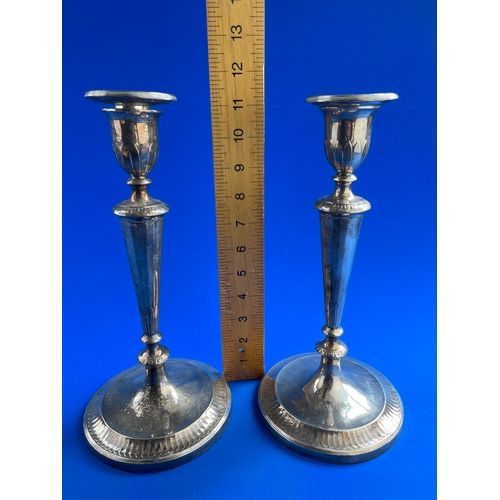 125 - Pair Of Antique Silver On Copper 11inch Candle Sticks