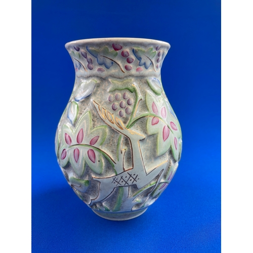 228 - Art Deco Crown Devon Stylised Leaping Dear Vase In Pastel Green Colourway