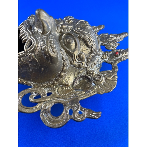 38 - Large 20th Century Gilt Bronze Sino Tibetan Censer Mask Of The Deity Mahakala