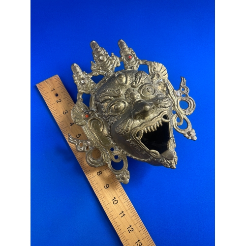 38 - Large 20th Century Gilt Bronze Sino Tibetan Censer Mask Of The Deity Mahakala