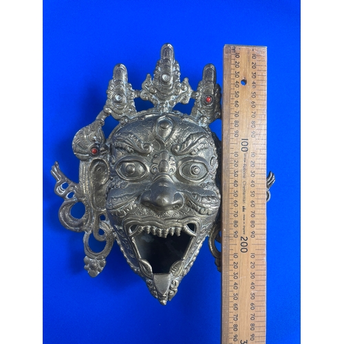 38 - Large 20th Century Gilt Bronze Sino Tibetan Censer Mask Of The Deity Mahakala