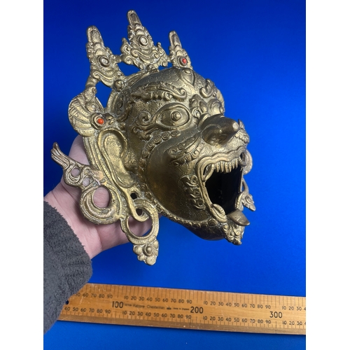 38 - Large 20th Century Gilt Bronze Sino Tibetan Censer Mask Of The Deity Mahakala