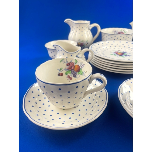 256 - Copeland Spode Polkadot Tea Set, Hot Water Pot a/f