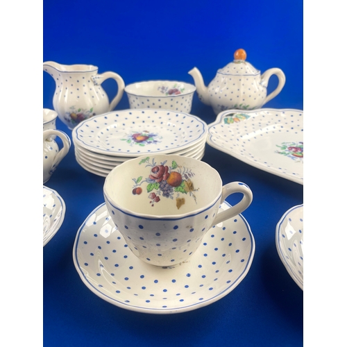 256 - Copeland Spode Polkadot Tea Set, Hot Water Pot a/f