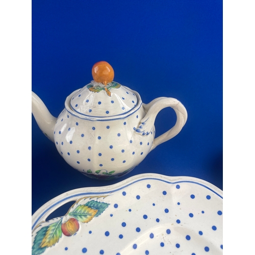 256 - Copeland Spode Polkadot Tea Set, Hot Water Pot a/f