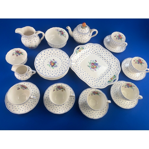 256 - Copeland Spode Polkadot Tea Set, Hot Water Pot a/f