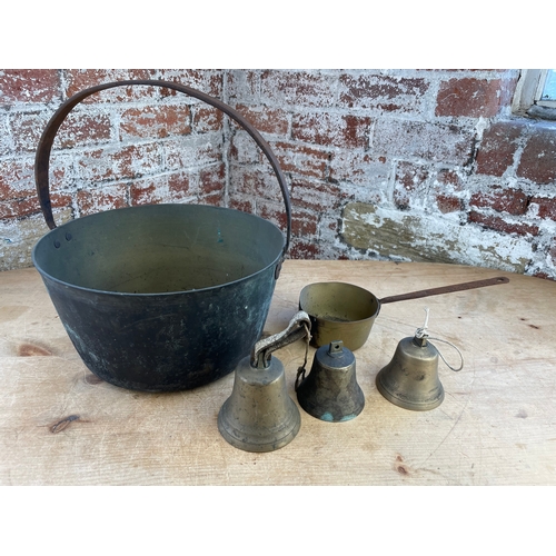 138 - Vintage Jam Pan, Saucepan & Three Bells