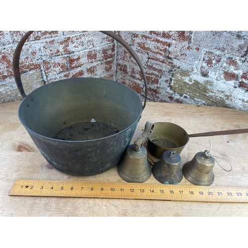 138 - Vintage Jam Pan, Saucepan & Three Bells