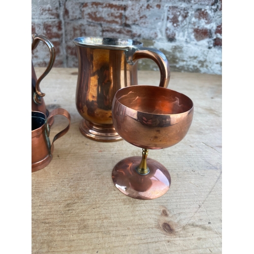 143 - Group Of Vintage & Antique Copper Tankards etc.