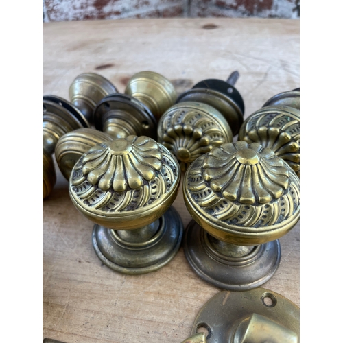 145 - Group Of Victorian Brass Door Handles & Escutcheon Covers