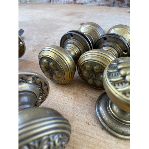 145 - Group Of Victorian Brass Door Handles & Escutcheon Covers