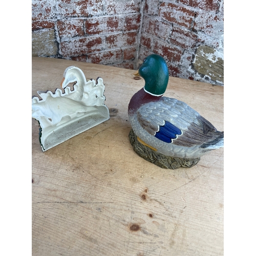 146 - Cast Iron Duck Door Stopper & Resin Duck Figure.