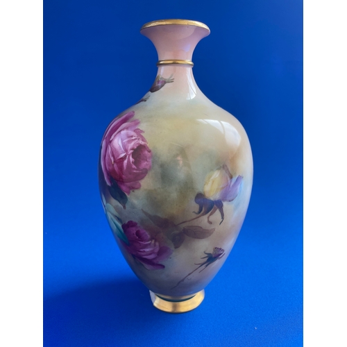 261 - Signed Royal Worcester Flowers Spill Vase Chip To Base As Pictured