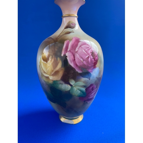 261 - Signed Royal Worcester Flowers Spill Vase Chip To Base As Pictured