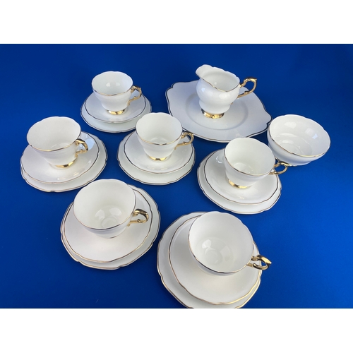 253 - White Bone China Tea Set With Gilt Edge Detail & Fluted Rim