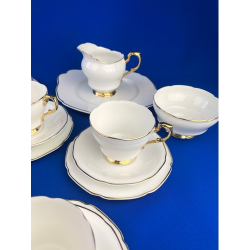 253 - White Bone China Tea Set With Gilt Edge Detail & Fluted Rim