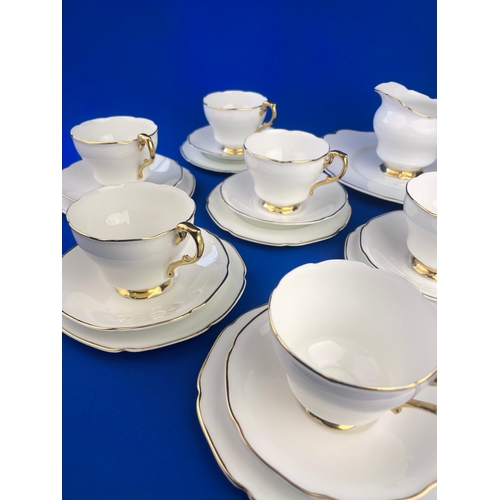 253 - White Bone China Tea Set With Gilt Edge Detail & Fluted Rim