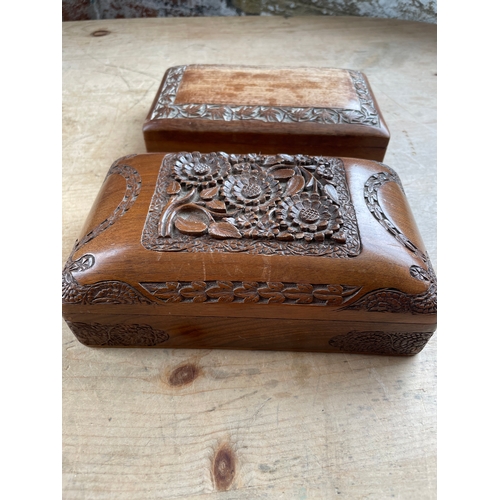 83 - Two Carved Vintage Wooden Cigarette Boxes