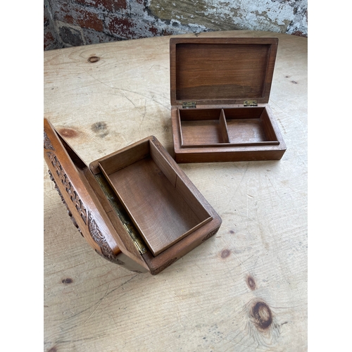 83 - Two Carved Vintage Wooden Cigarette Boxes