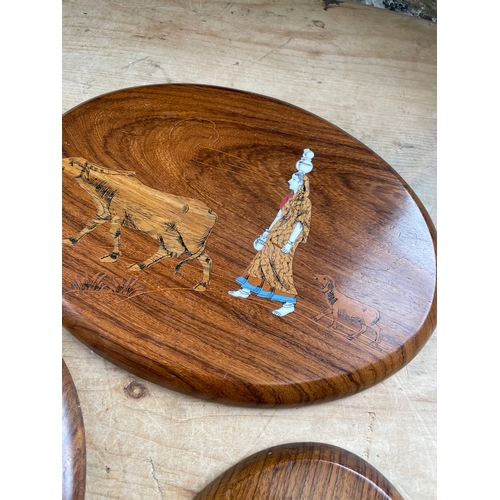 84 - Trio Of Indian Marquetry Wall Plaques Inlaid With Bone & Wood