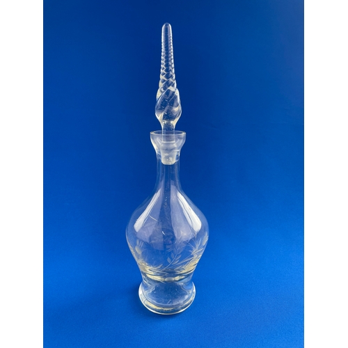 350 - Hand Blown Cut Glass Decanter With Ornate Stopper