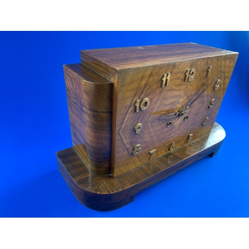 188 - Large Burr Walnut Art Deco Mantle Clock