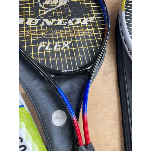 274 - Three Tennis Rackets & New Shuttlecocks