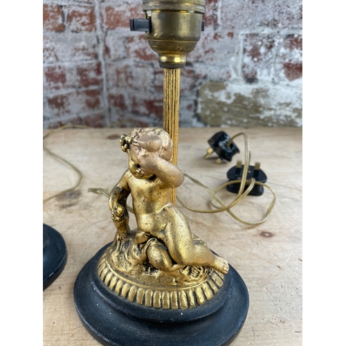 372 - Two Vintage Gilt Cherub Lamps