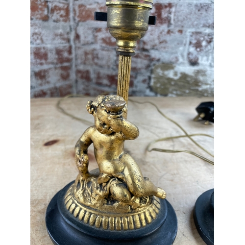 372 - Two Vintage Gilt Cherub Lamps