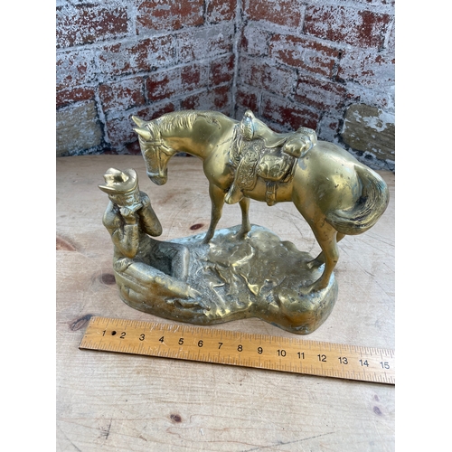 108 - Brass Horse & Cowboy Figure Large & Heavy