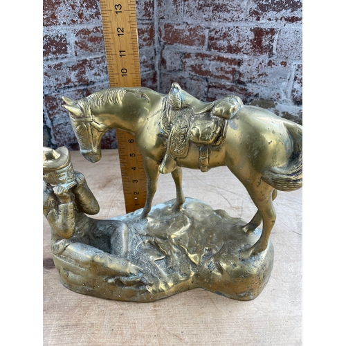 108 - Brass Horse & Cowboy Figure Large & Heavy