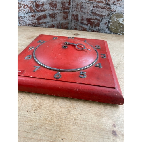 194 - Red Metal Art Deco Wall Clock