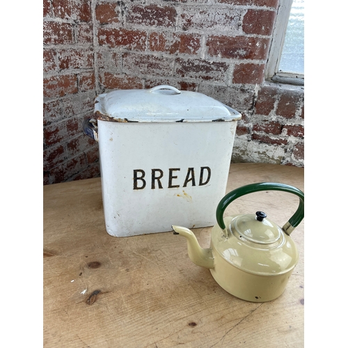 105 - Enamel Bread Bin & Kettle