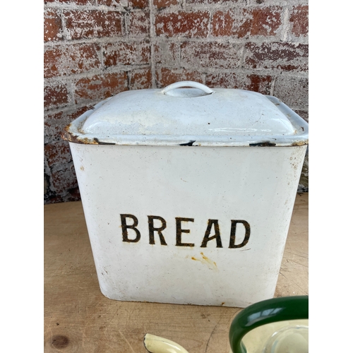 105 - Enamel Bread Bin & Kettle