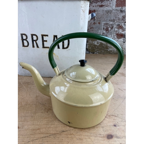 105 - Enamel Bread Bin & Kettle