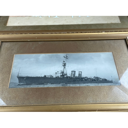 325 - Vintage War Ship Photograph & Original Painting Depicting A Ship In Battle