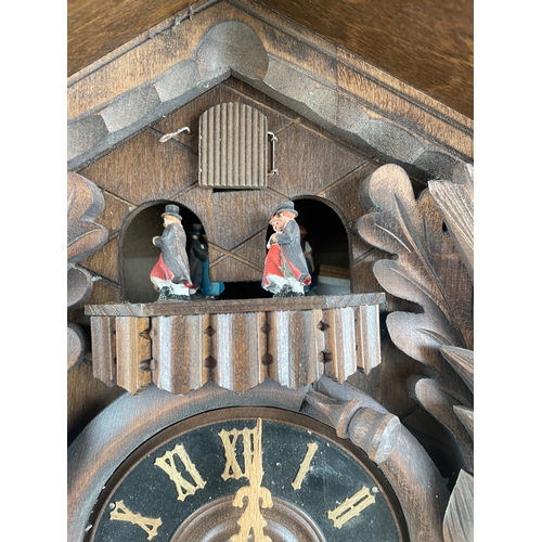 196 - German Carved Wood, Musical Hunting Cuckoo Clock