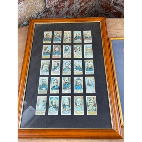 331 - Framed Cigarette Cards & Indian Elephants Print On Cloth.