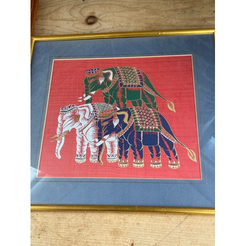 331 - Framed Cigarette Cards & Indian Elephants Print On Cloth.