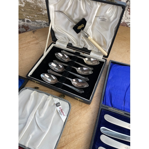 180 - Group Of EPNS Flatware Some Boxed Sets Inc. Coffee Bean Handle Teaspoons