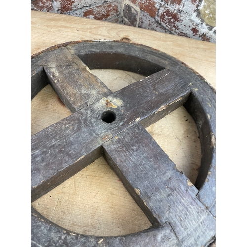 182 - Antique Iron Rim Wooden Cart Wheel