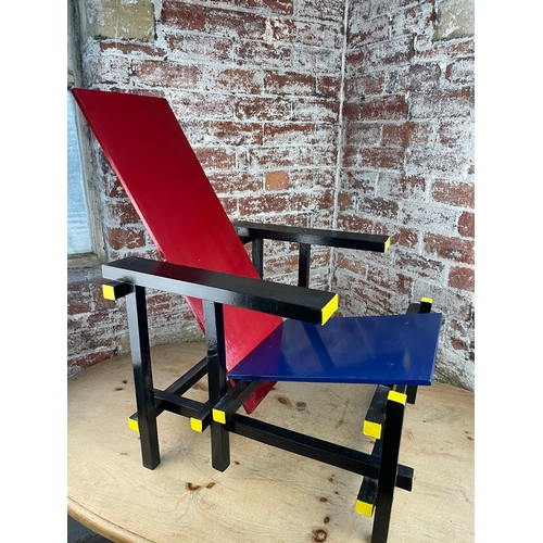 376 - Gerrit Rietveld Red & Blue Chair. Faithful Reproduction, Made To Scale From Original Plans.