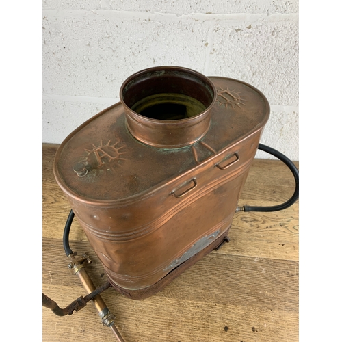 163 - Interesting Vintage Greek Copper Back Pack Sprayer