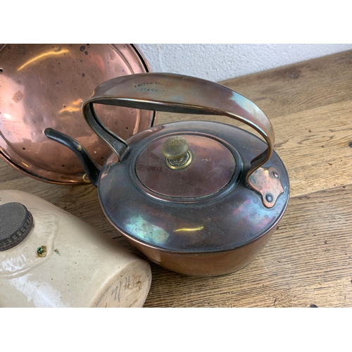 165 - Two Bed Warmers, Copper Kettle and Bed Pan