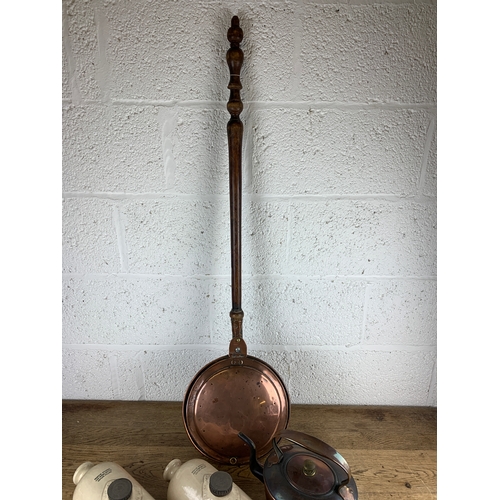 165 - Two Bed Warmers, Copper Kettle and Bed Pan