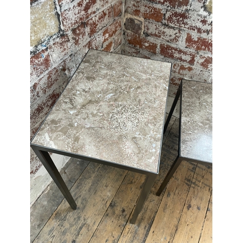 411 - Two Modern Metal Frame Tables With Marble Tops