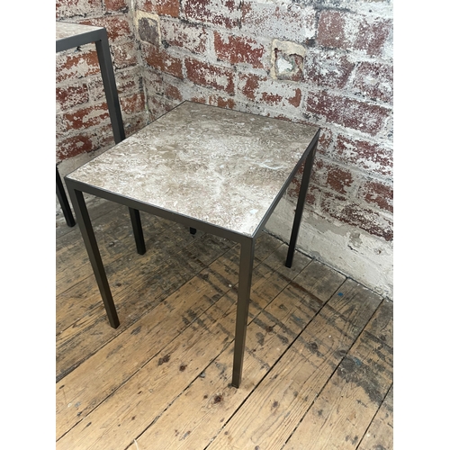 411 - Two Modern Metal Frame Tables With Marble Tops