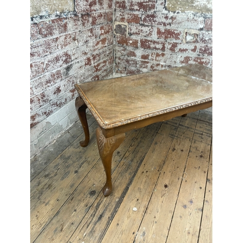 414 - Vintage Coffee Table With Queen Anne Legs. Glass Top A/F