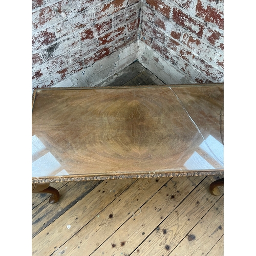 414 - Vintage Coffee Table With Queen Anne Legs. Glass Top A/F