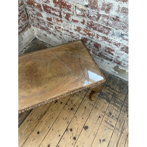 414 - Vintage Coffee Table With Queen Anne Legs. Glass Top A/F